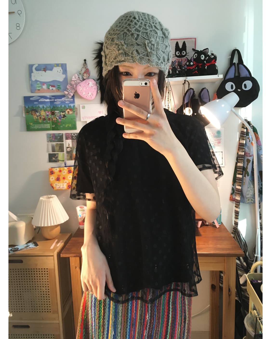 vintage sheer dot pattern mesh top black 상품이미지1