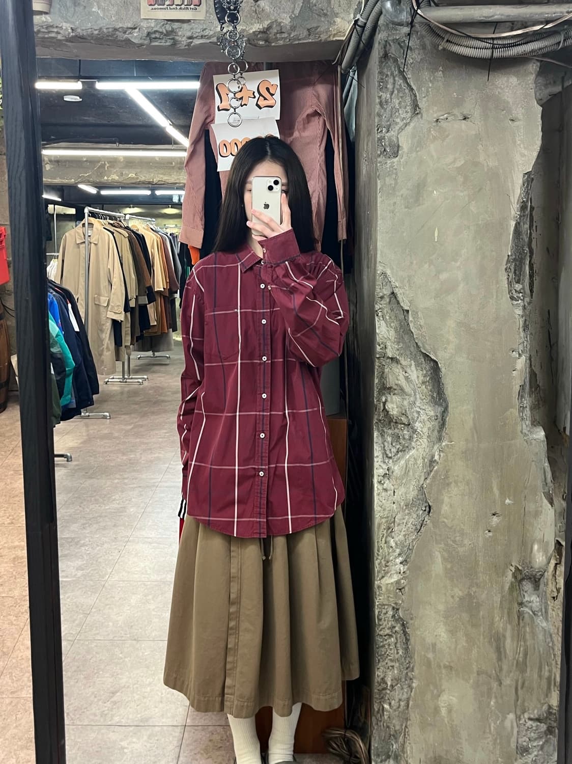 타미힐피거 체크 셔츠 버건디 L #csz2945 상품이미지2