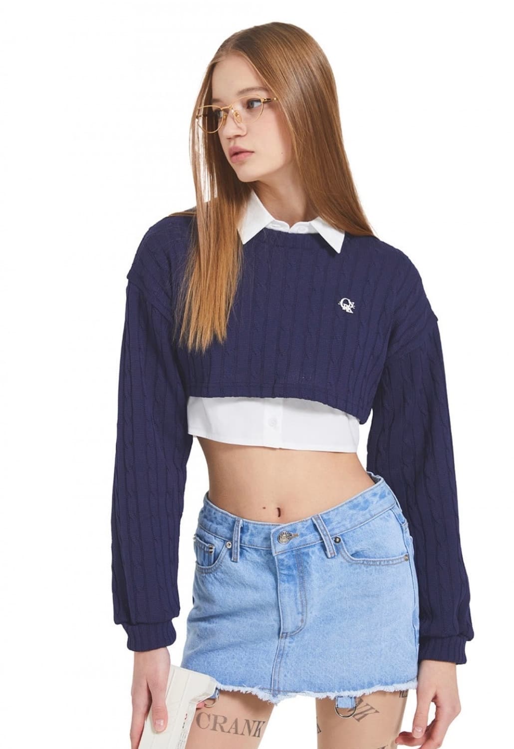 크랭크 트위스트 크롭 니트웨어 네이비 상품이미지2