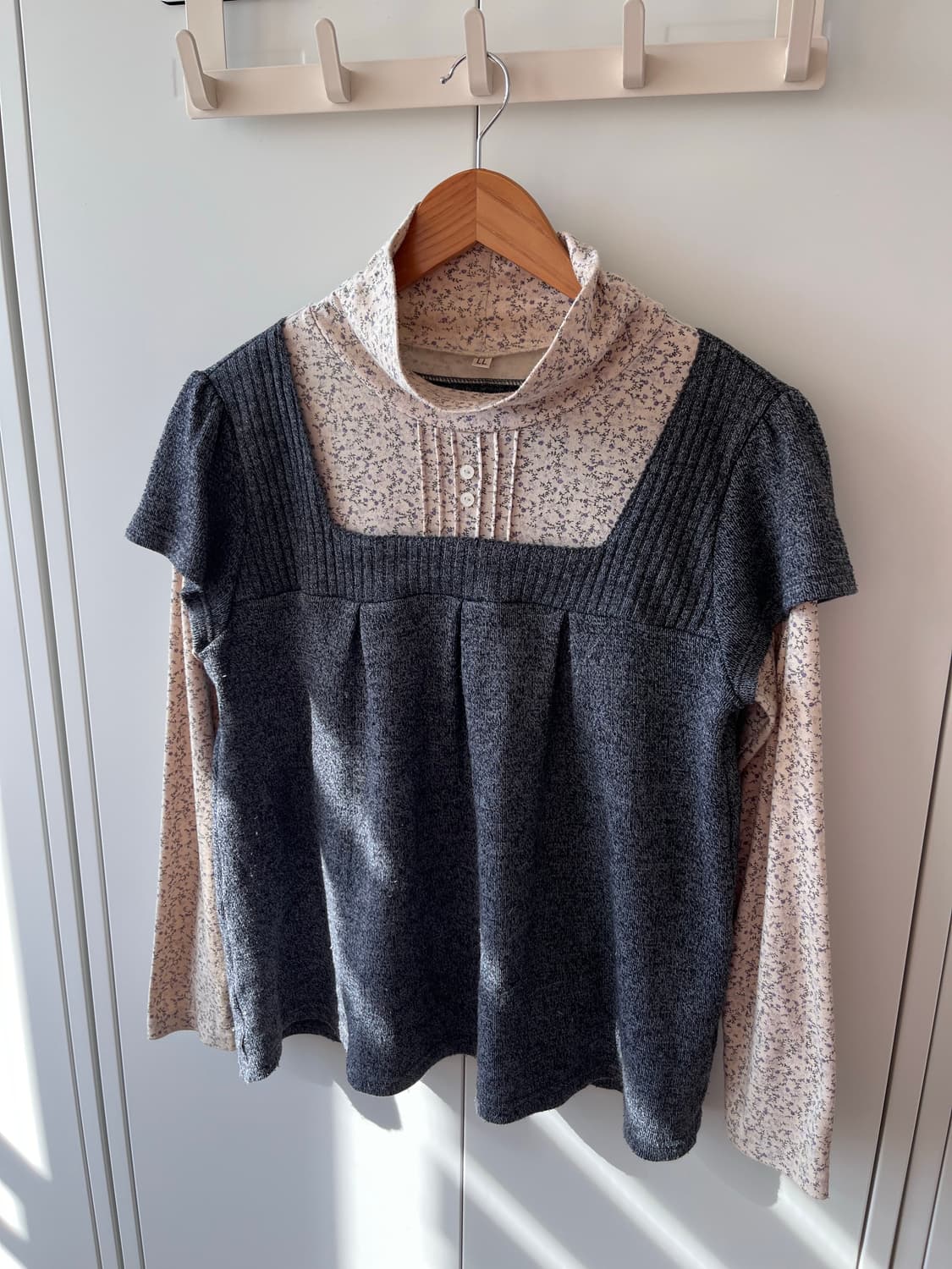 Vintage 잔꽃 반팔 레이어드 폴라 티  상품이미지6