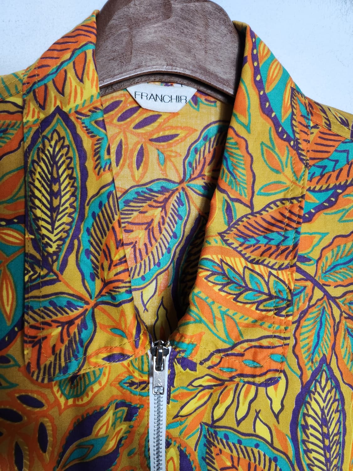 FRANCHIR 보태니컬 리프 패턴 크롭 블루종 상품이미지2