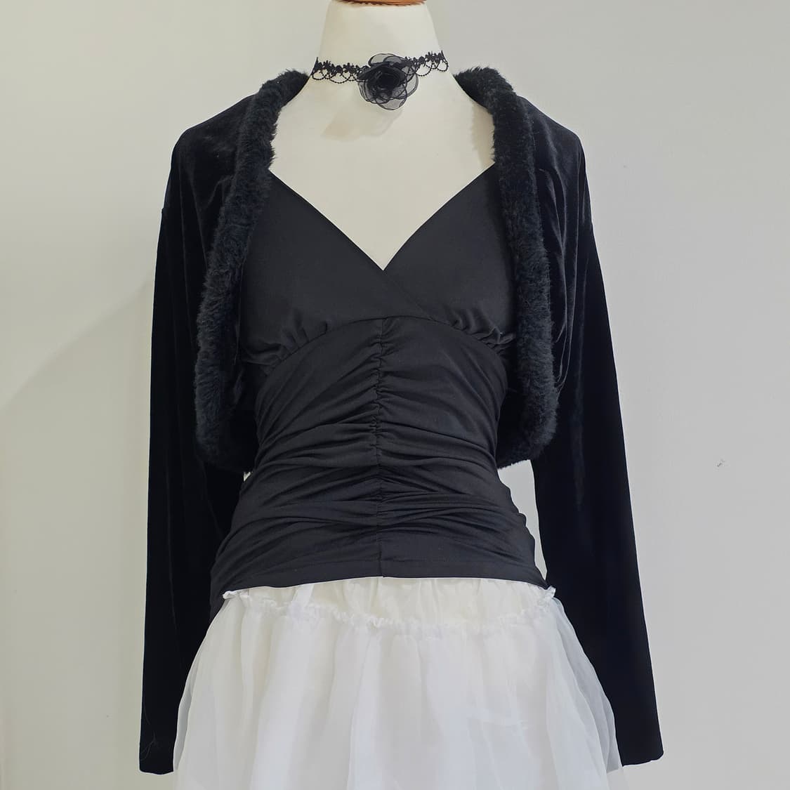 고딕 블랙 퍼 로걀 오네갸루st 벨벳 볼레로가디건 상품이미지2