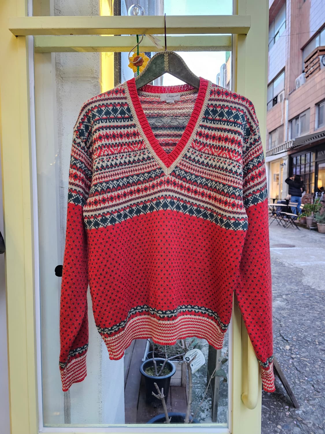 Japan GUY 오렌지 노르딕 V넥 울 니트 상품이미지2