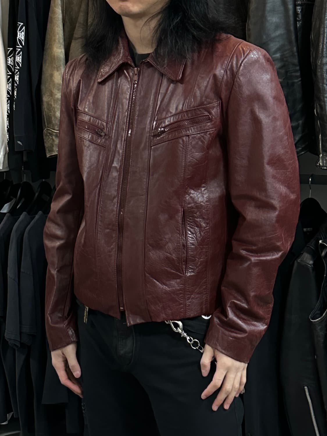 80's 빈티지 버건디 크롭 레더 자켓 파이트 클럽 타일러 더든 상품이미지9