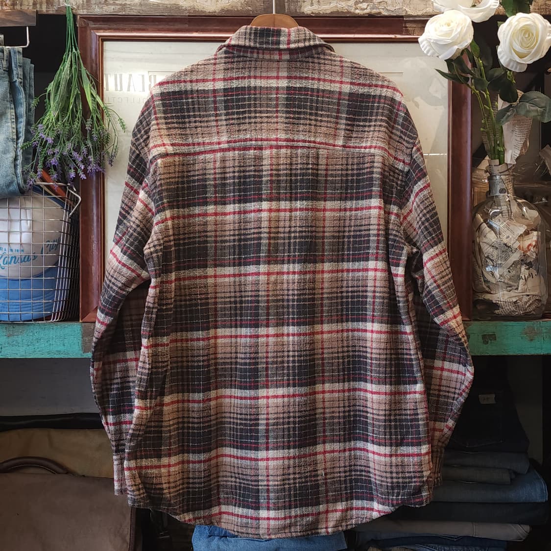 90s 아메리칸 빈티지 체크셔츠 헤비 플란넬 워크셔츠 브라운 L 상품이미지3