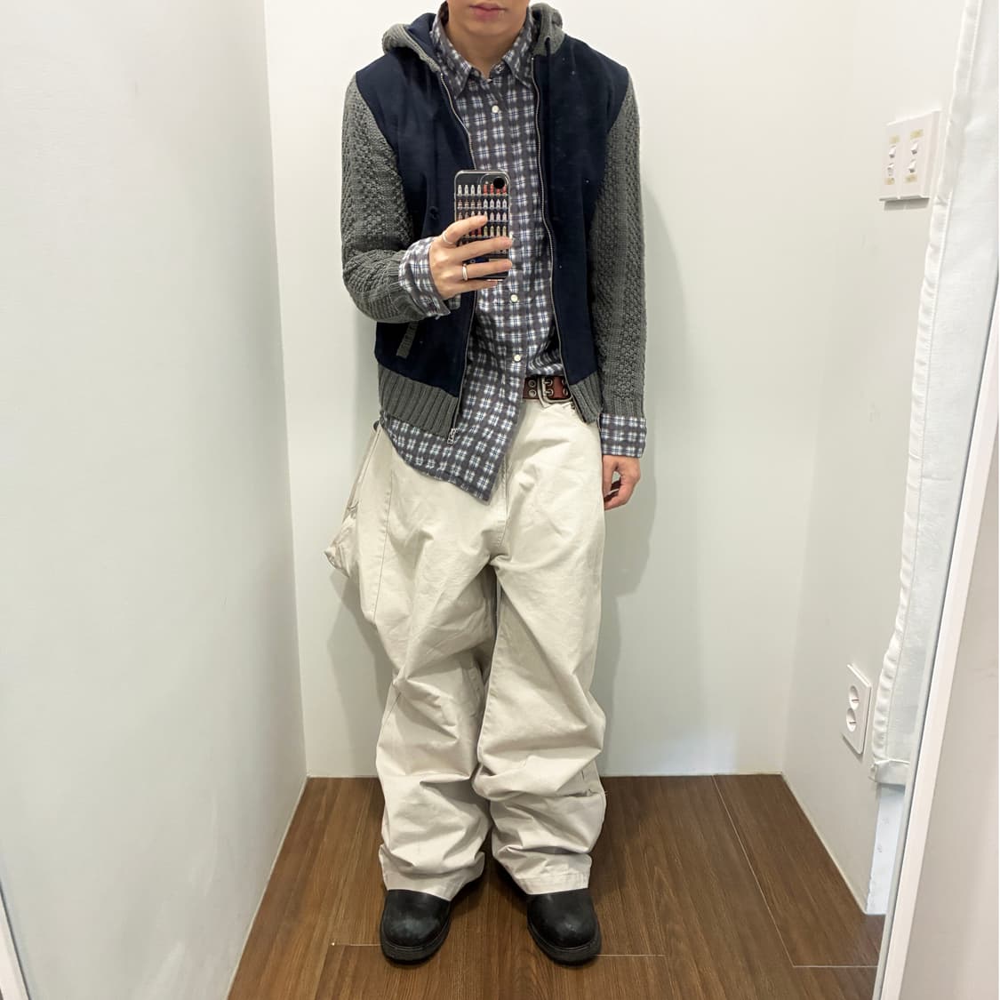 Waffle Knit Fleece-Lined Zip-up Hoodie 상품이미지1