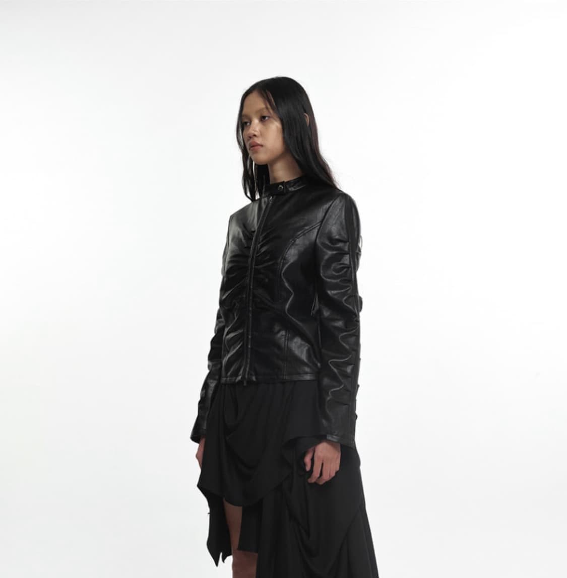 SHIRRING LEATHER JACKET BLACK 상품이미지2