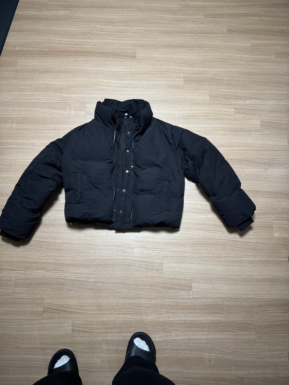 노이어 크롭 레이어드 푸퍼 재킷 블랙 상품이미지2