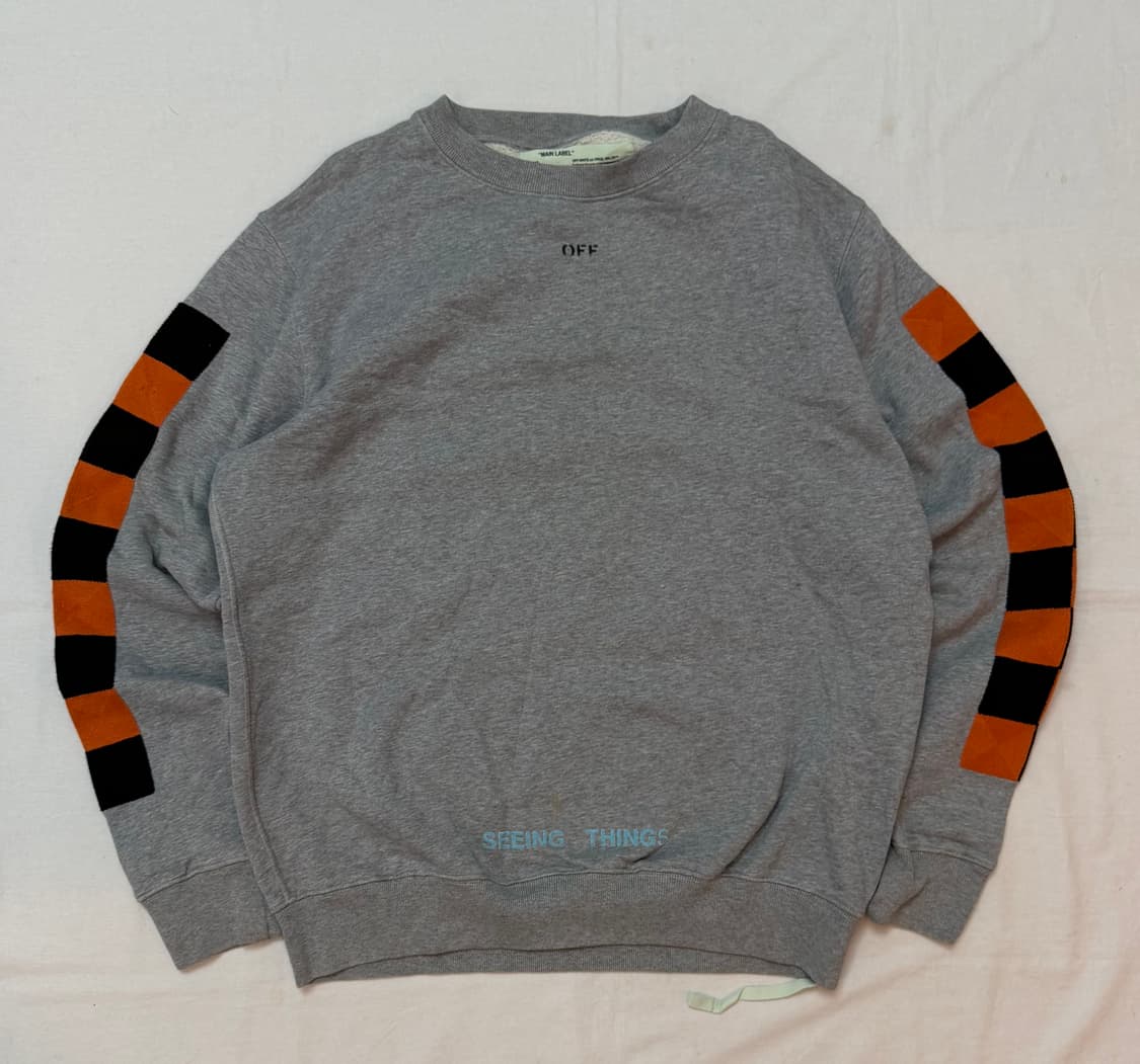 오프화이트 버질 체커보드 애로우 자수 맨투맨 그레이 상품이미지4