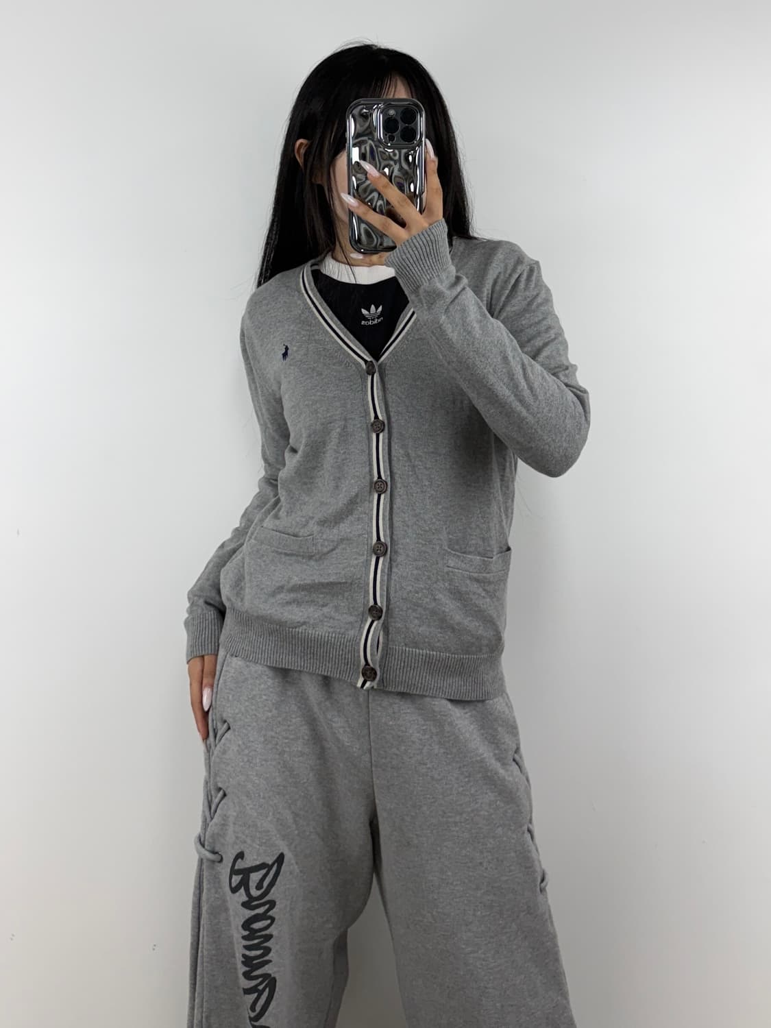 폴로 랄프로렌 브이넥 단추 가디건 그레이 E0526 상품이미지1