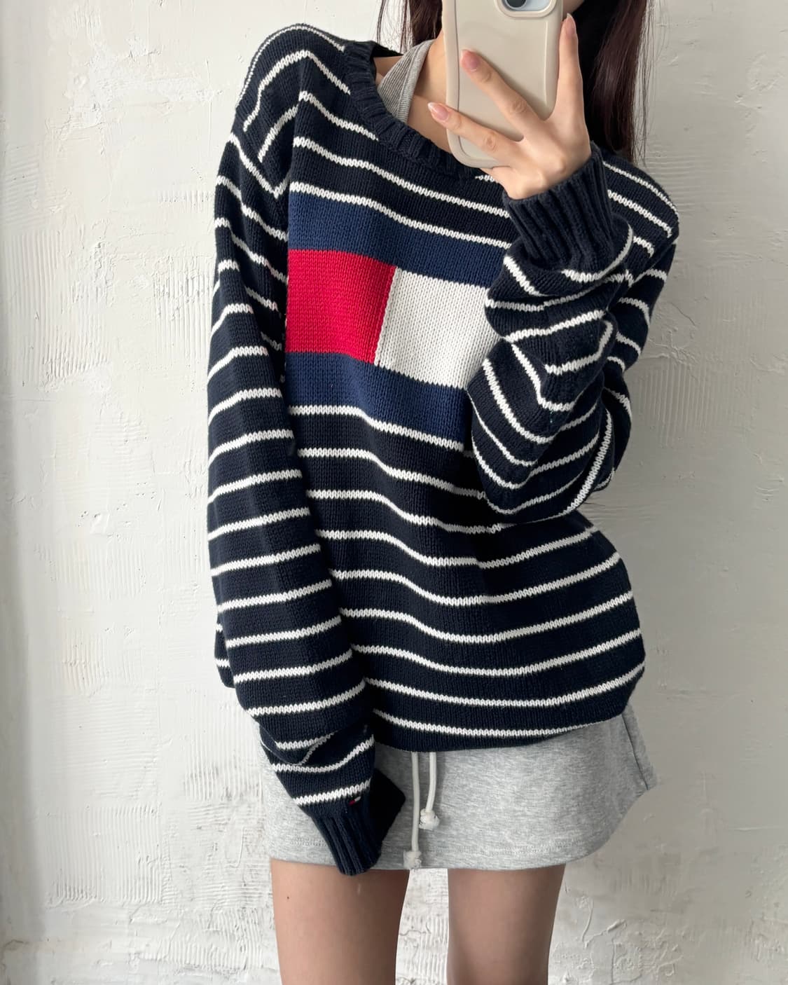 Tommy Hilfiger 타미힐피거 빅플래그로고 단가라 니트 상품이미지1