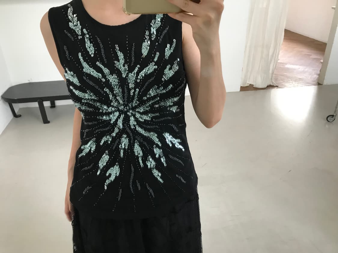 vintage beads black sleeveless 상품이미지4