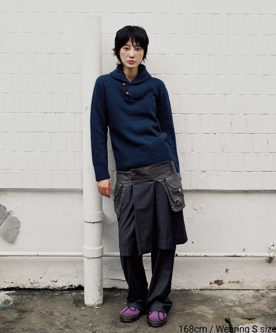 나이스고스트클럽 ffats 스왈 칼라 니트 네이비 상품이미지1