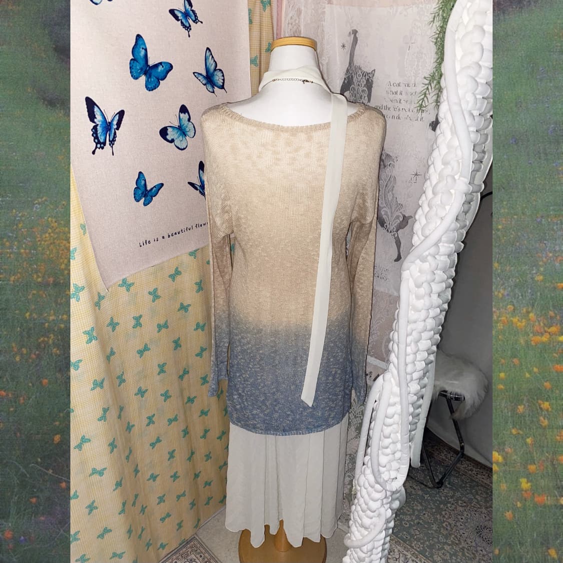 하늘색 데미지 그라데이션 롱 니트 상품이미지9