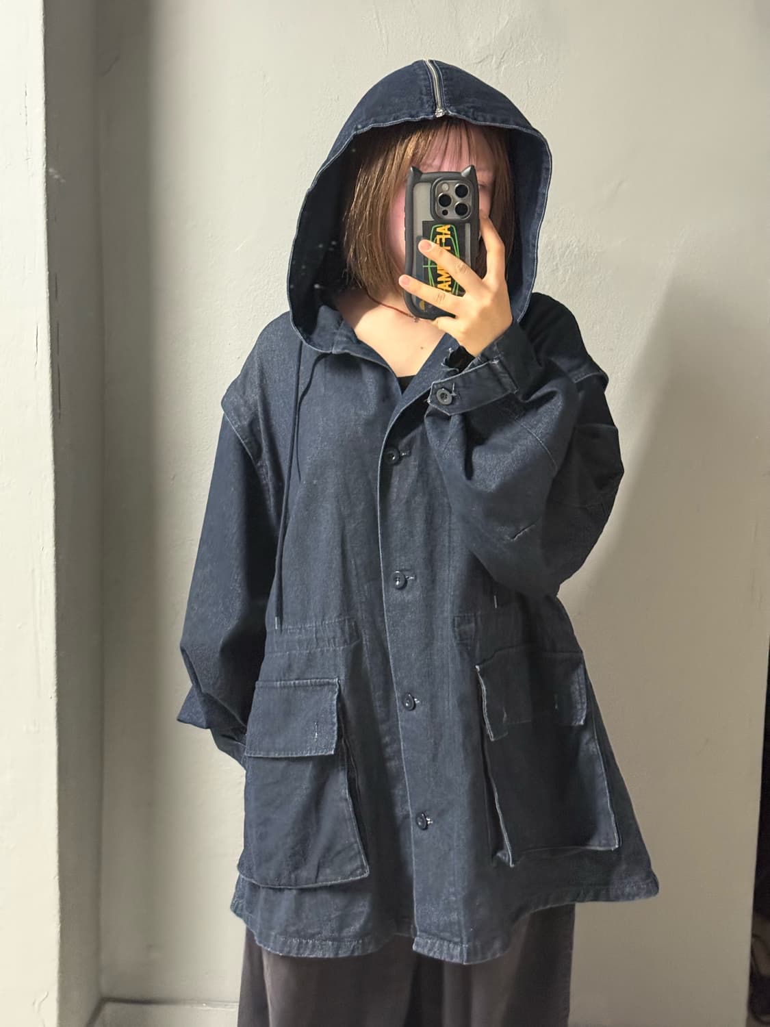 Oversized button-up hood jacket  상품이미지3