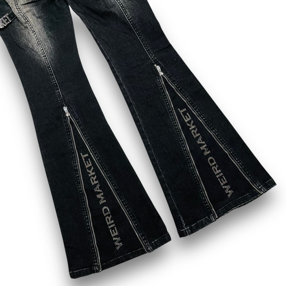 위어드 마켓 시그니처 로고 흑청 웨스턴 부츠컷 팬츠 상품이미지3