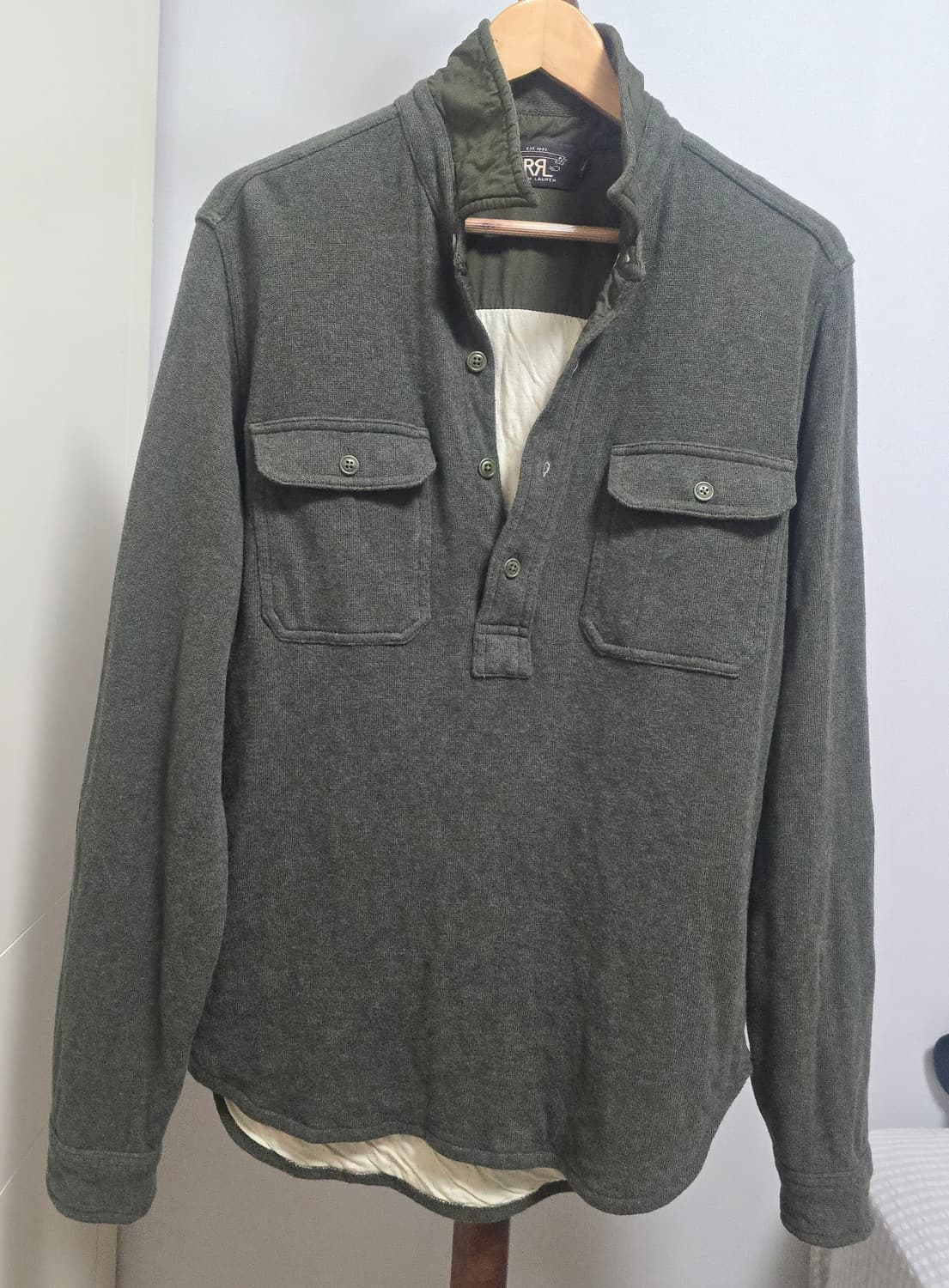 RRL 카키 울 혼방 헨리넥 셔츠, M사이즈 상품이미지3