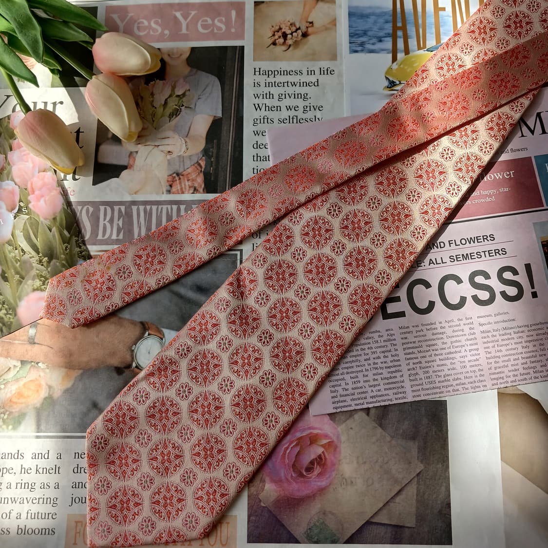 밀라숀 실크 핑크 자카드 패턴 넥타이 9.5cm A+~A등급 A19766 상품이미지5