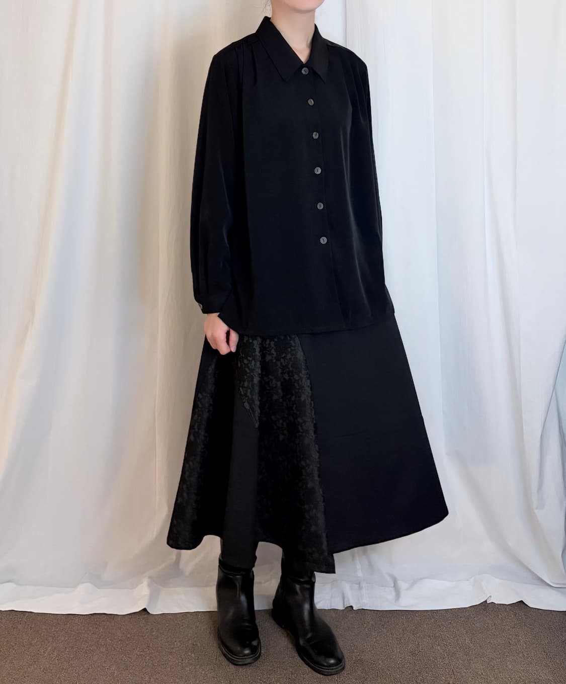Oversized Shirring Shirt - Black 상품이미지1