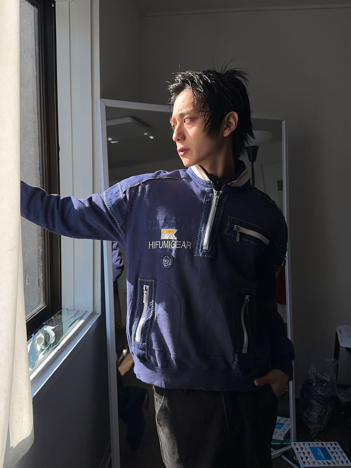 Hifumi Gear 스티치 & 지퍼 디테일 하프 집업 상품이미지1