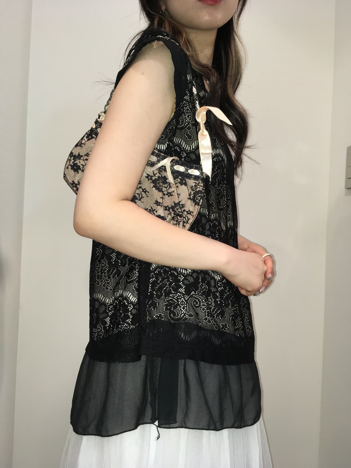 일본 빈티지 블랙 레이스 블라우스 상품이미지3