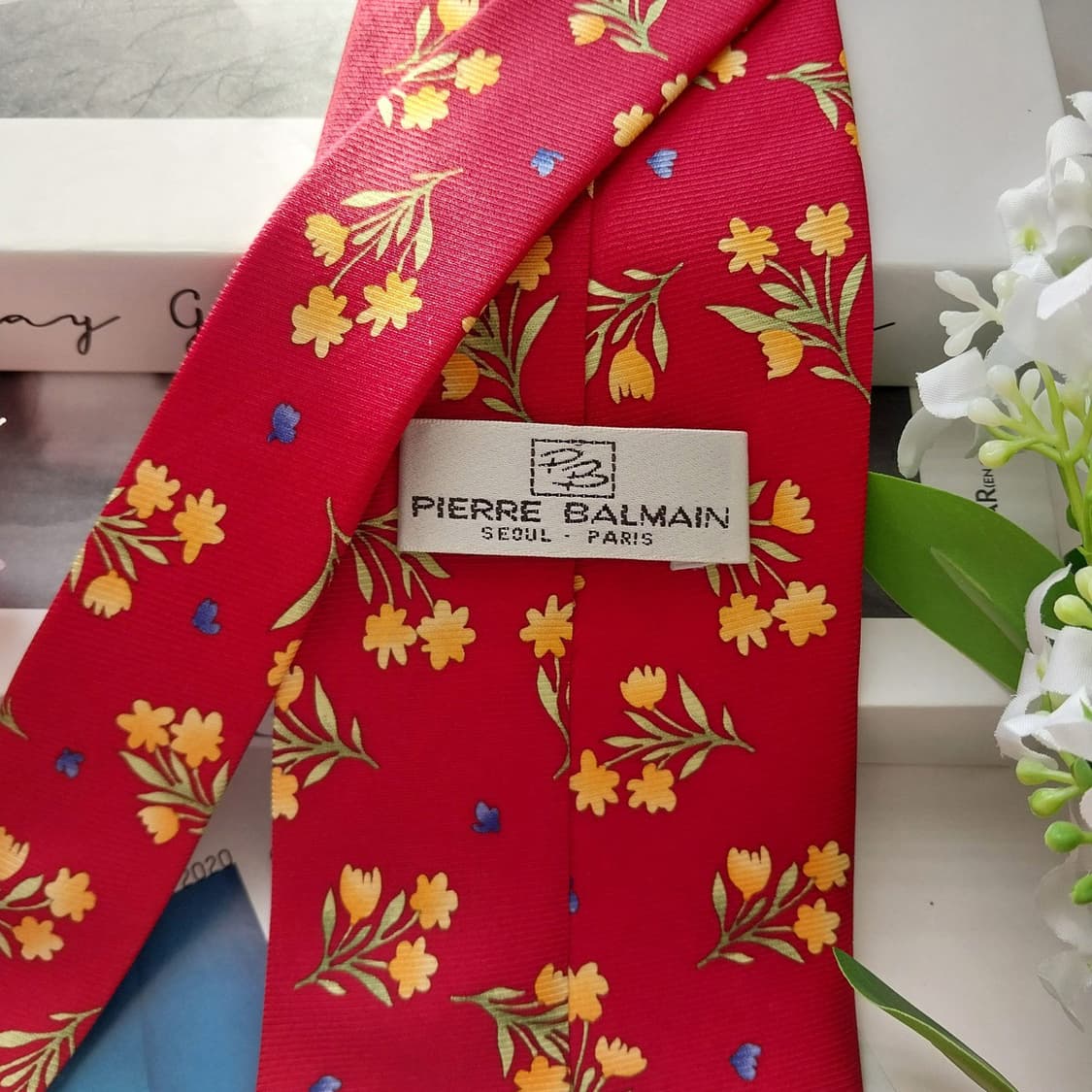 발망 실크 레드 플로럴 모티브 넥타이 9.9cm A+등급 K1604
 상품이미지7