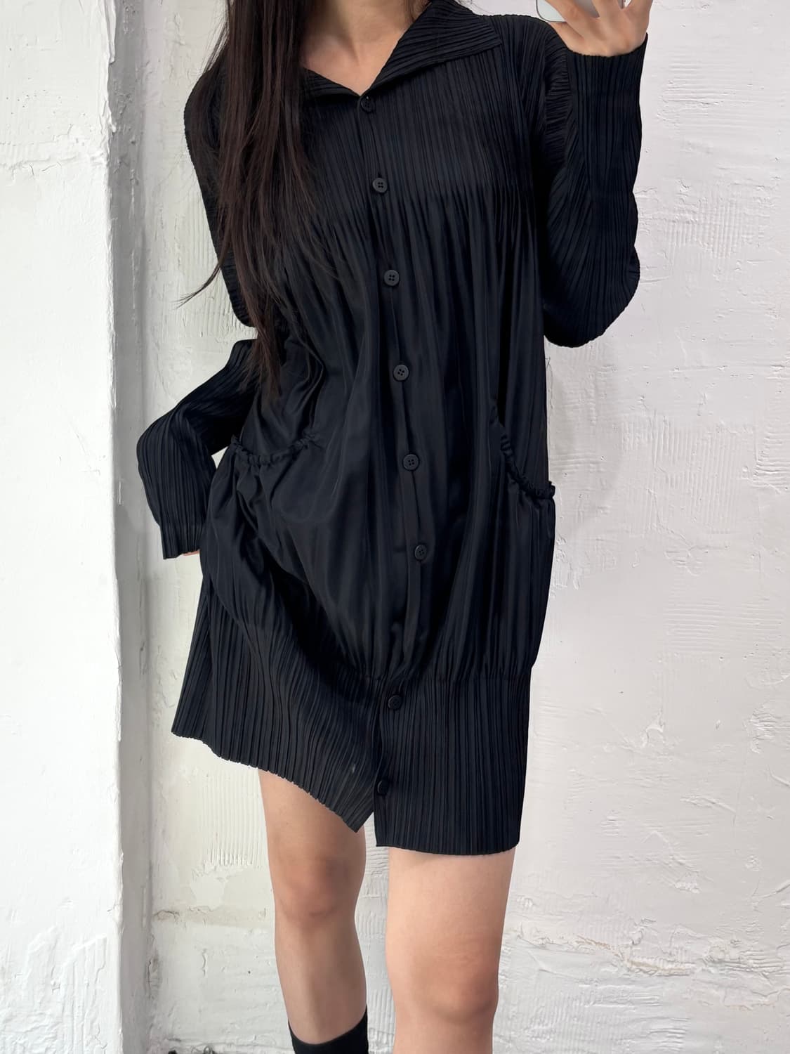 Pleats Please 플리츠플리즈 블랙컬러 버튼 포켓 셔츠 상품이미지1