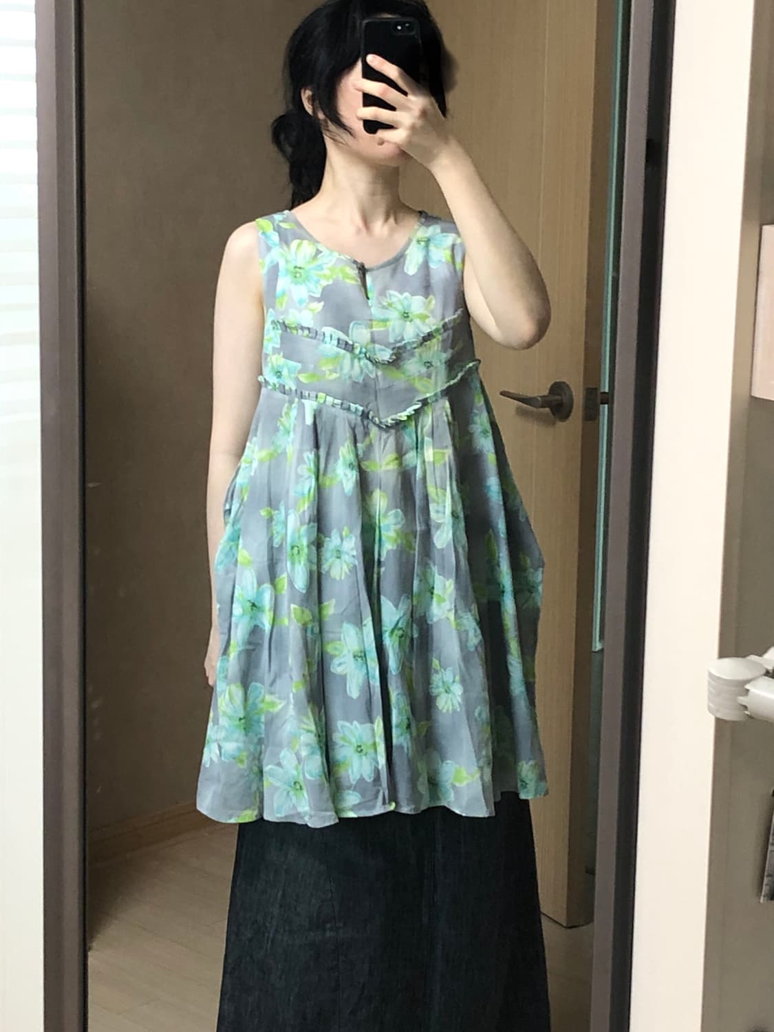 핀턱 프릴 민트 플로럴 꽃 나시 원피스 상품이미지9