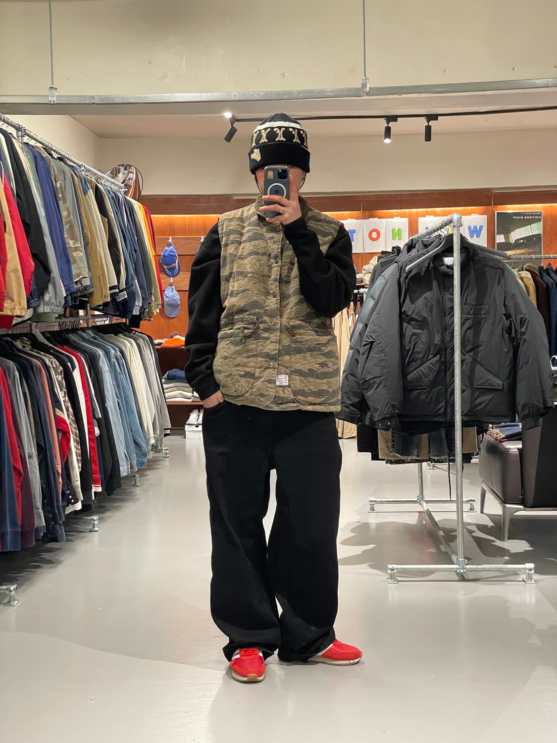 빈티지 타이거 카모 패딩 조끼 상품이미지2