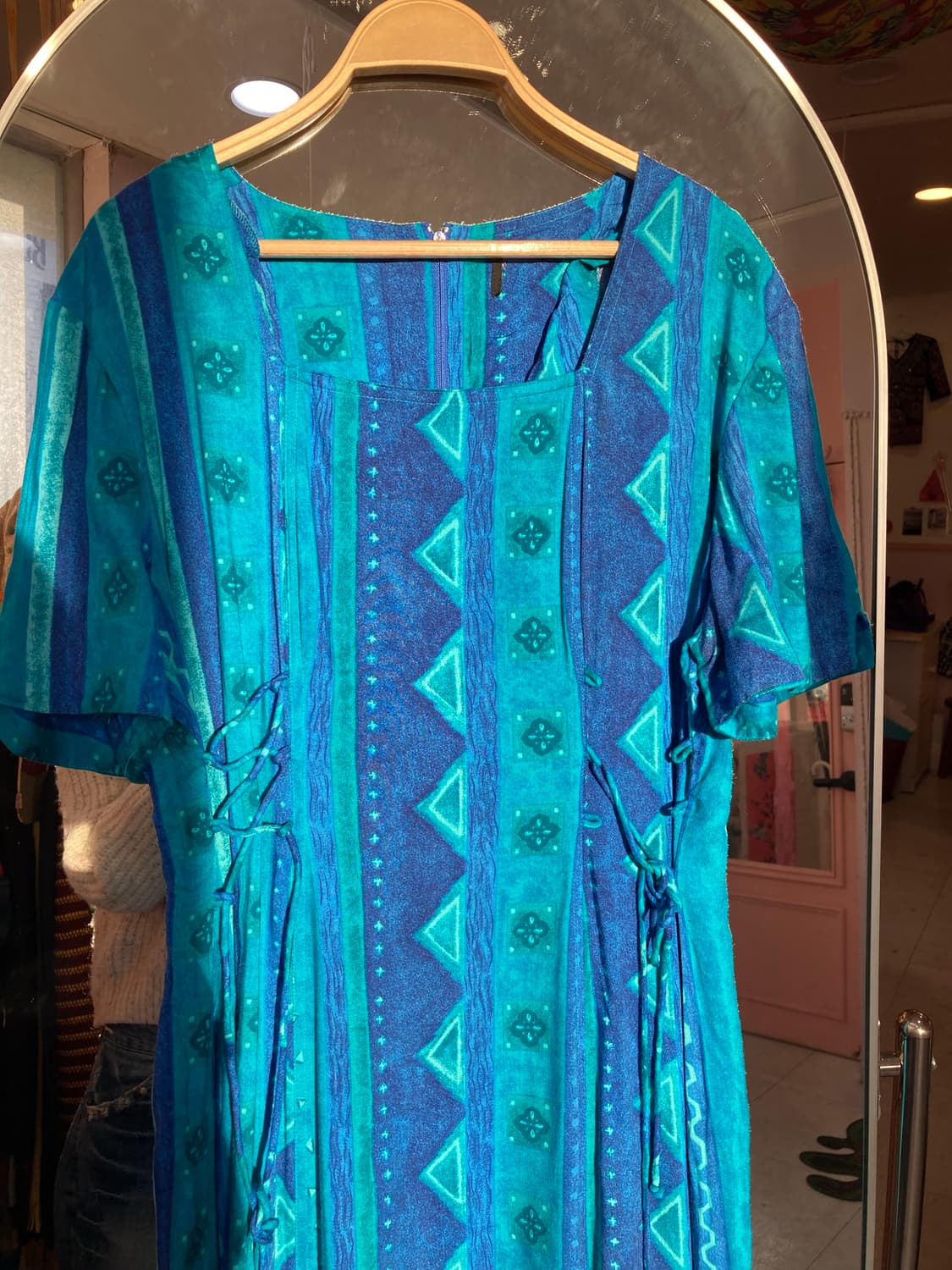 블루 패턴 에스닉 스퀘어넥 원피스 상품이미지2