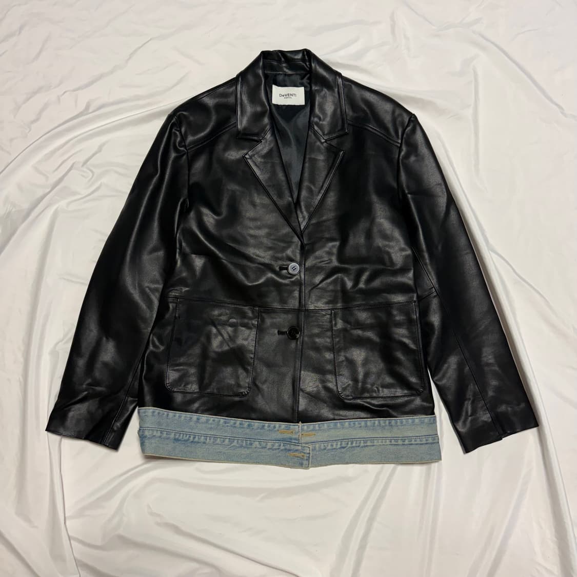 [OS] DeVENTI 블랙 레더 데님 믹스 자켓 상품이미지1