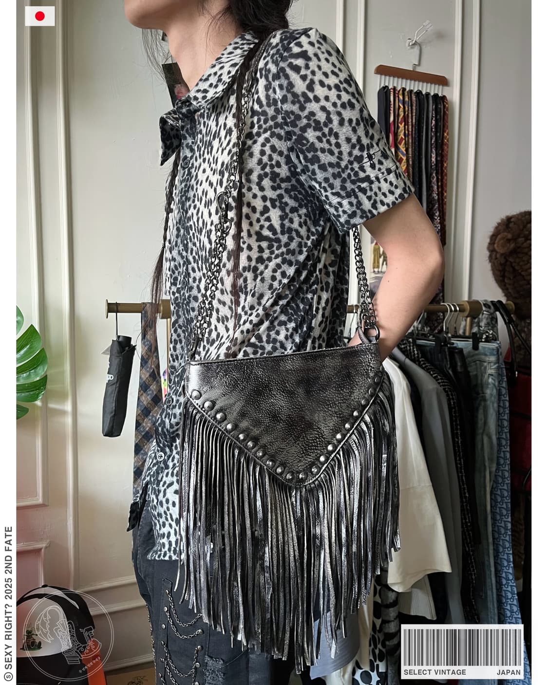 Real Leather Metallic Studed Fringe Bag 상품이미지1
