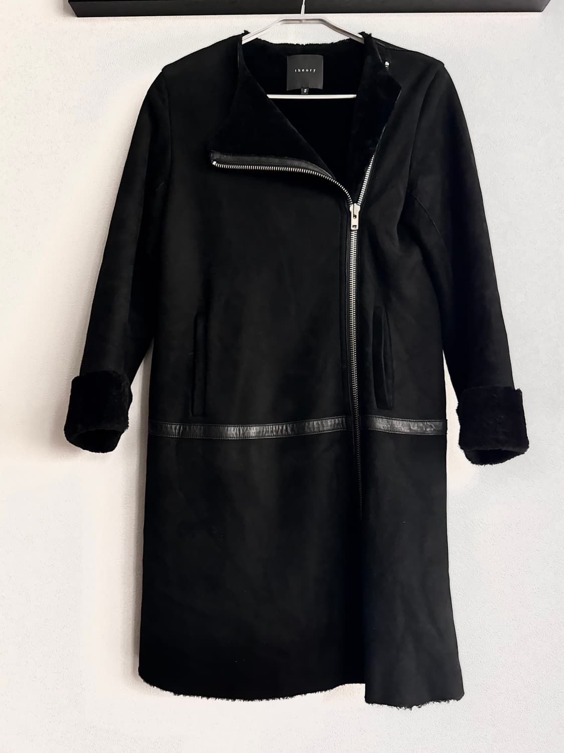 띠어리 스웨이드 양털 지퍼 무스탕 코트 상품이미지1