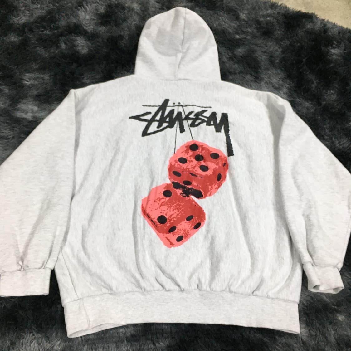 투티/0407 스투시 후드티 화이트 멜란지 주사위 로고 프린팅 L 상품이미지1