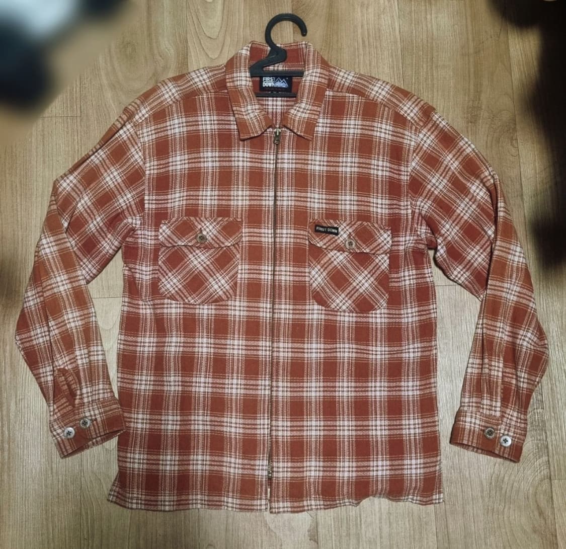 빈티지 오렌지레드 체크 집업 셔츠 상품이미지2