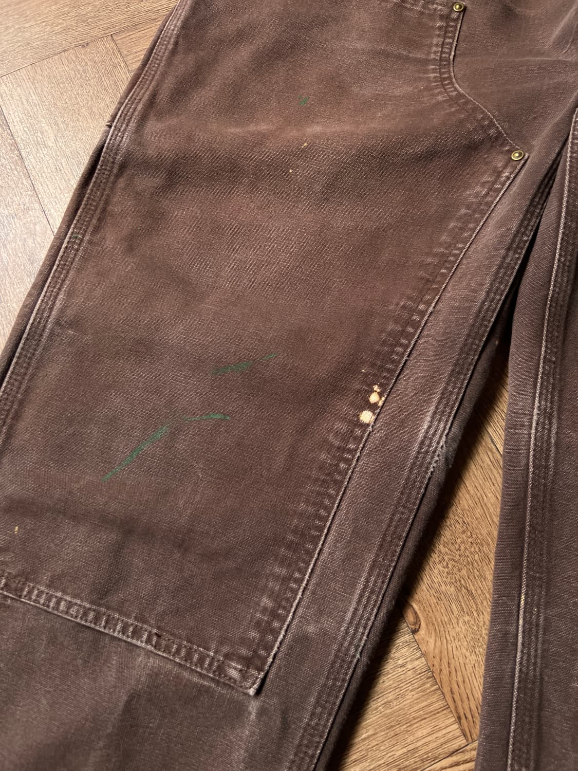 [40]칼하트 USA 더블니 블리치드 워싱 브라운 워크팬츠 상품이미지6