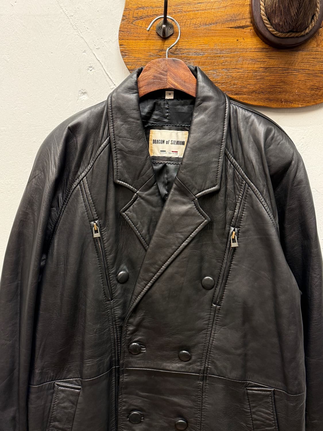 90s Double-Breasted Leather Car Coat 상품이미지2