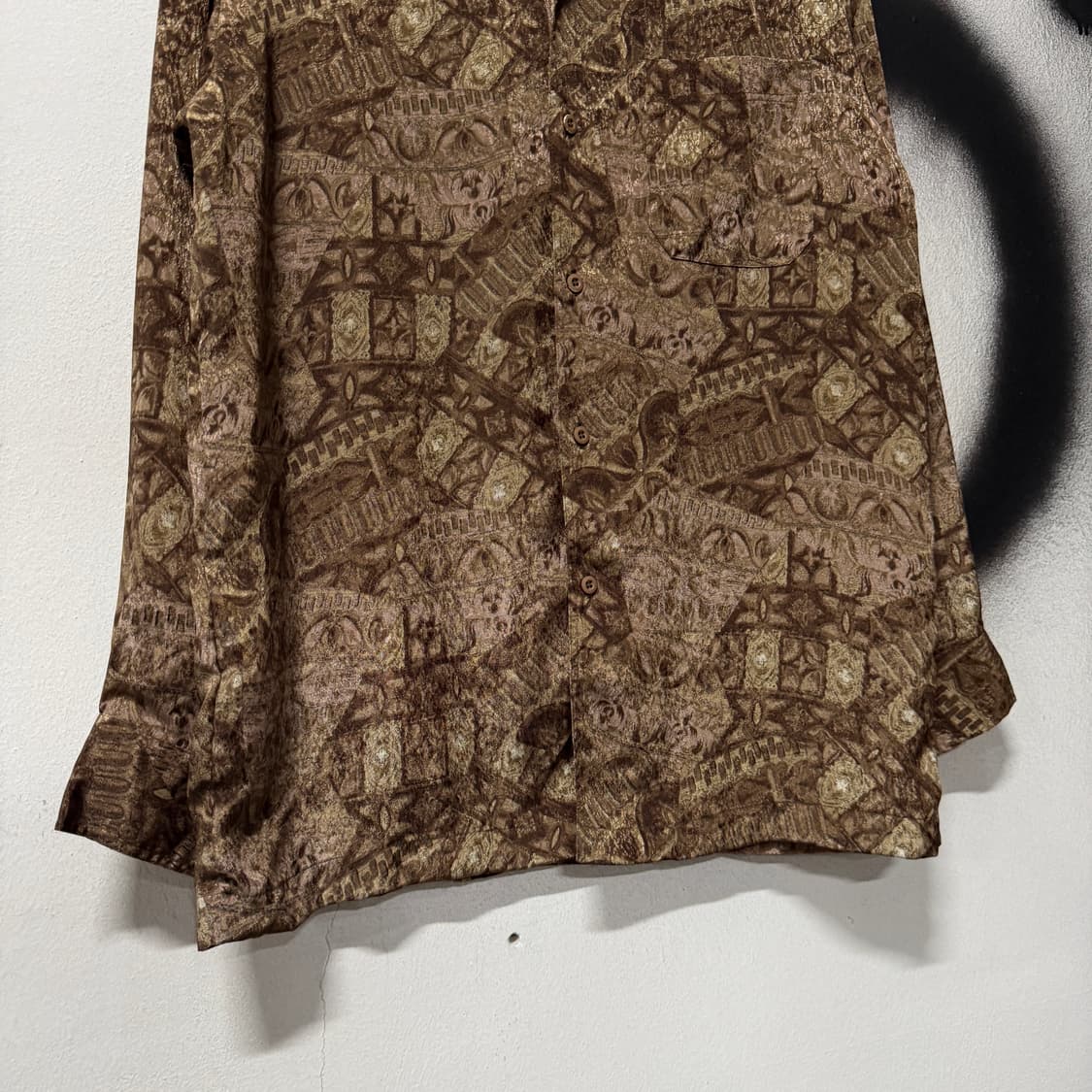 VTG 빈티지 오리엔탈 에스닉 풀 패턴 원포켓 긴팔 셔츠 상품이미지4