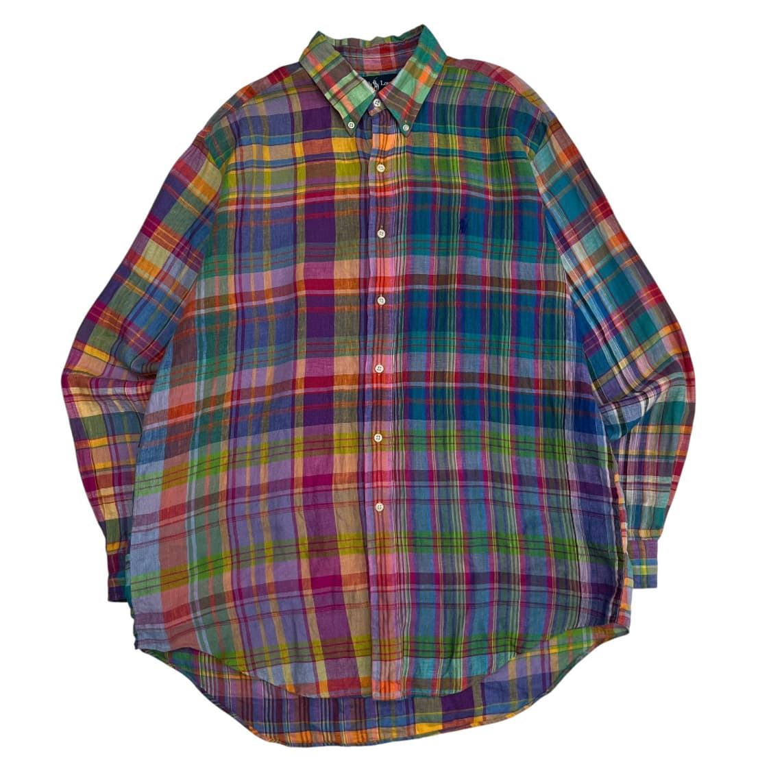 폴로 랄프로렌 네이비포니 비비드 타탄체크 린넨 셔츠 L 상품이미지2