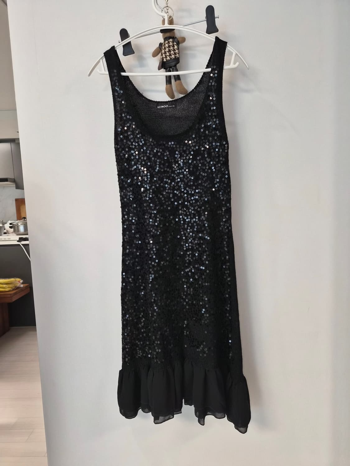 ICINOO 스팽글 니트 플레어 원피스 상품이미지1