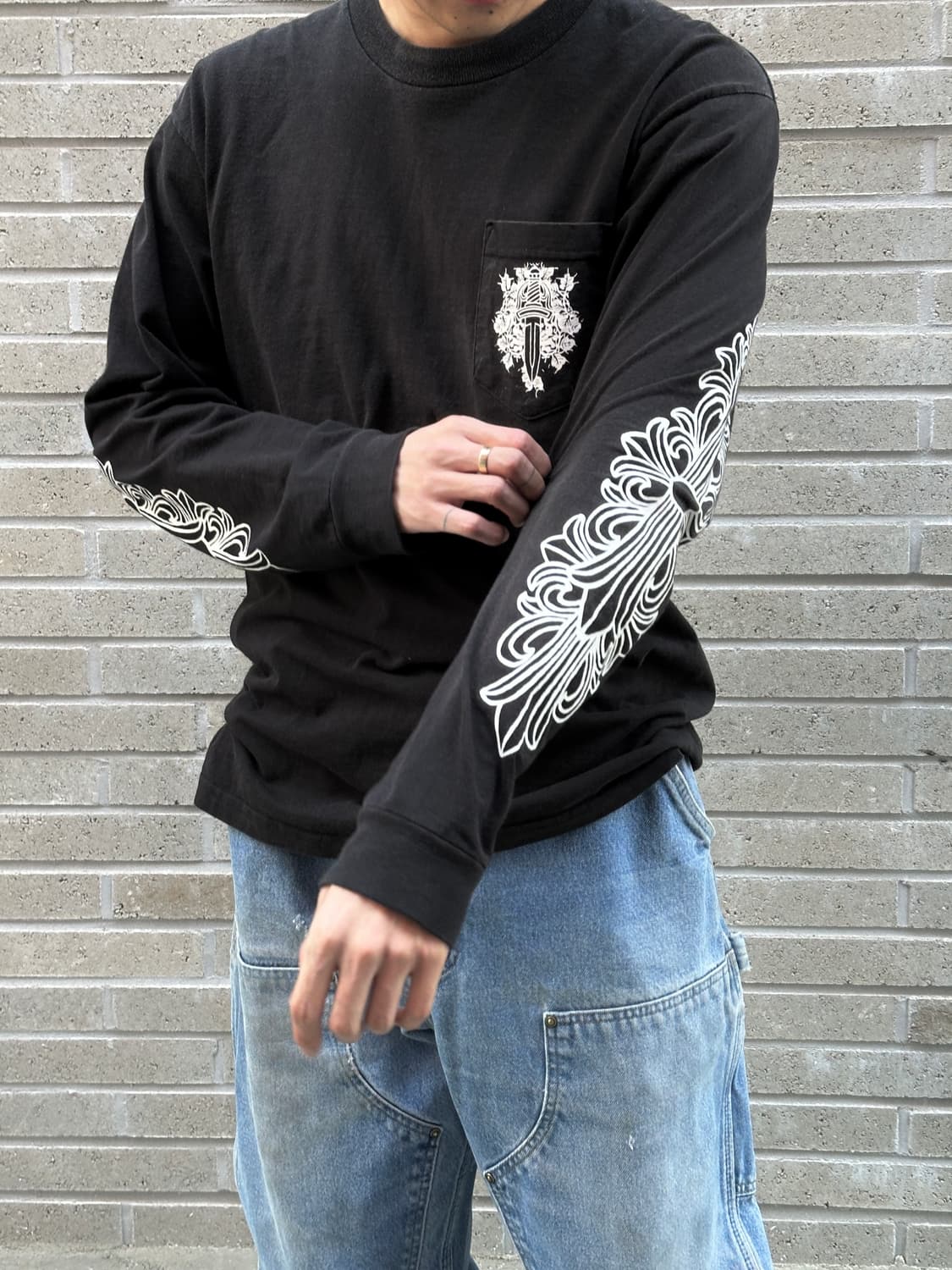 90’s 올드 크롬하츠 플로랄 롱슬리브 티셔츠 USA Made 상품이미지2