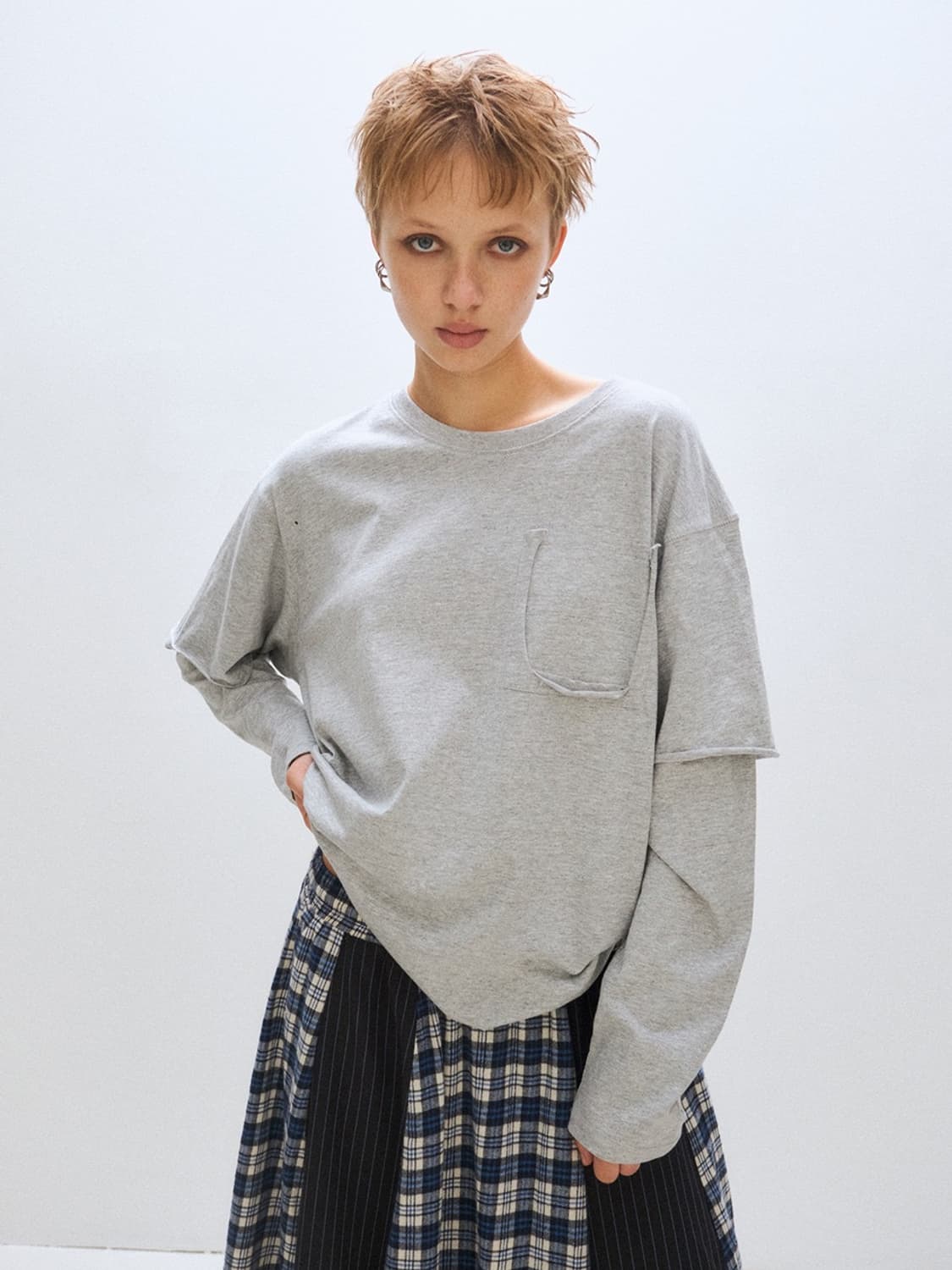 (구매) 플리즈프로젝트 레이어드 롱슬리브 멜란지그레이 상품이미지1