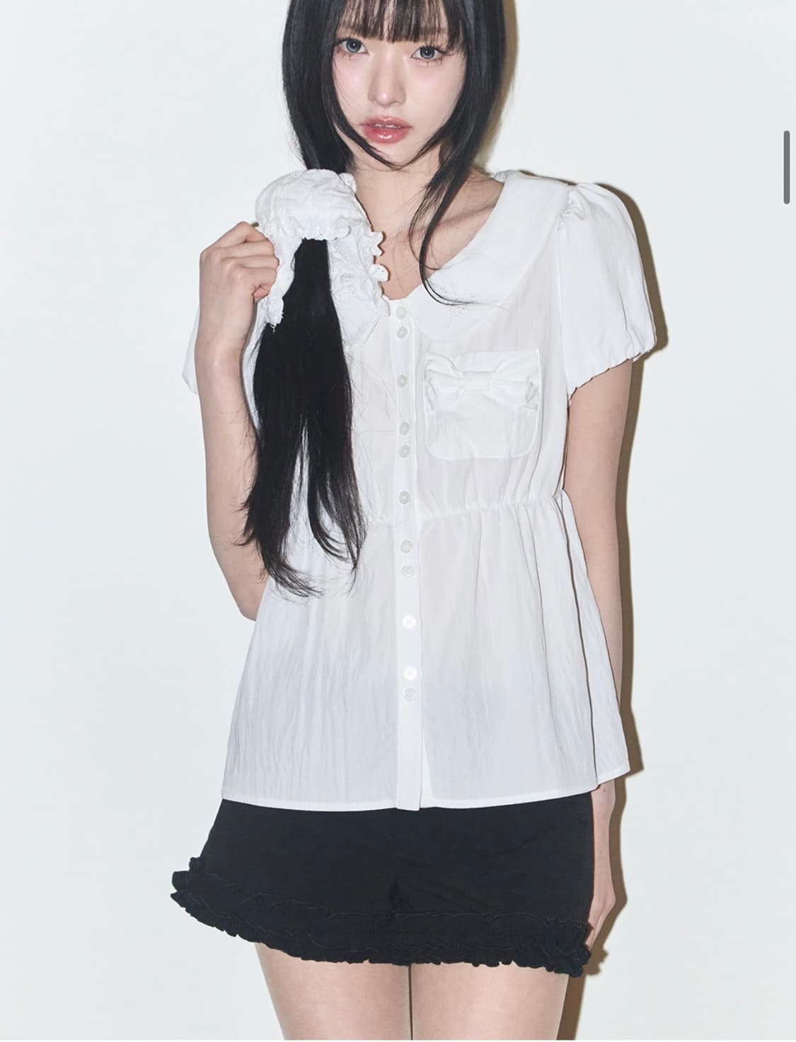 일리고 포밍 리본 퍼프 블라우스 화이트 상품이미지2