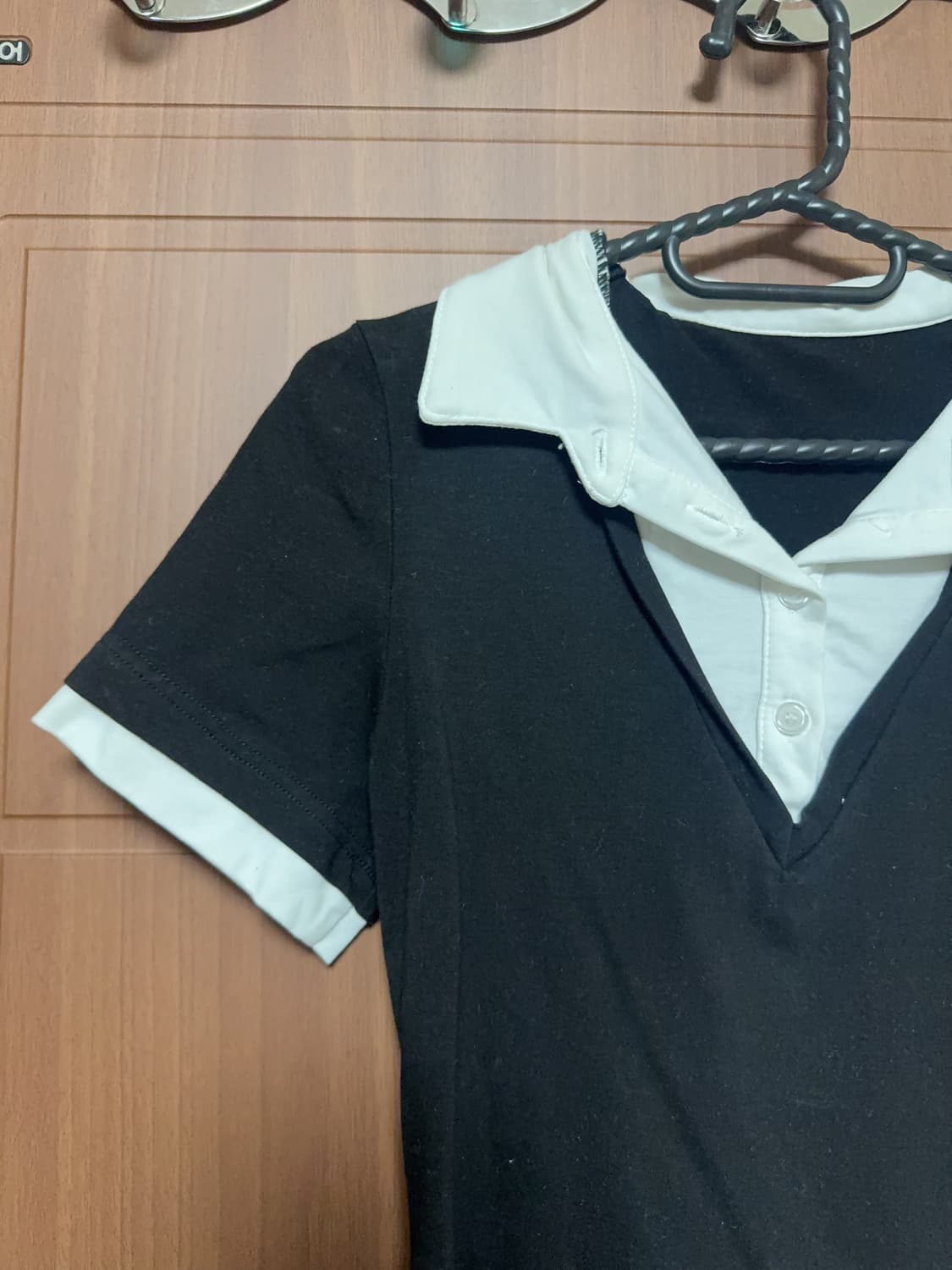 Y2k 그런지 갸루 니혼진 빈티지 핀터 블랙 카라 반팔티 상품이미지3