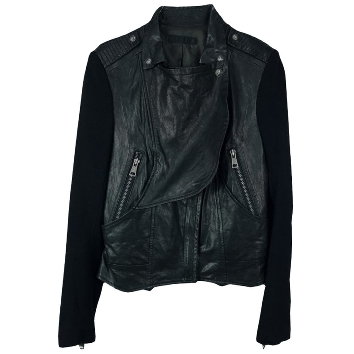 [한섬 시스템] 리얼 램스킨 양가죽 니트 슬리브 레더 자켓 M17225 상품이미지2