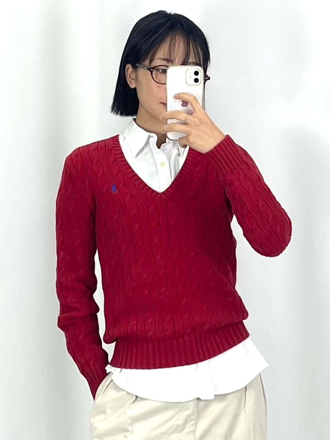 [S]폴로 레드 여성 브이넥 꽈배기 니트 CK9773 상품이미지3