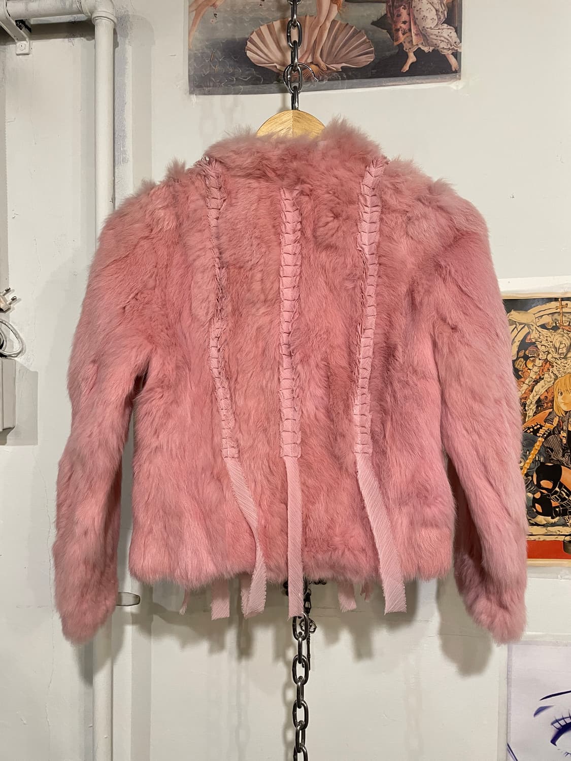 장미 포인트 토끼털 핑크 퍼자켓 갸루 러블리 상품이미지7