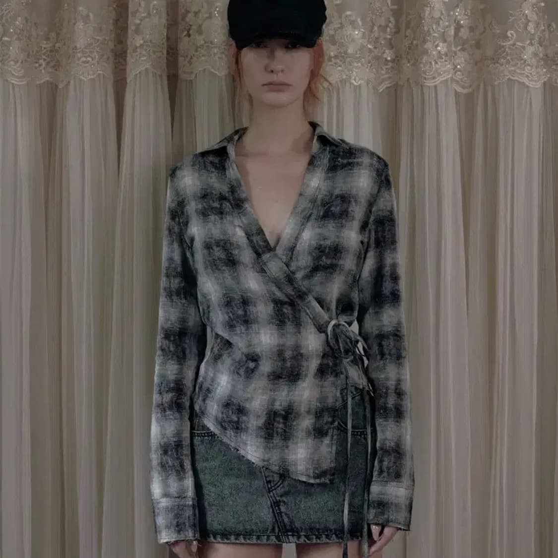 택o) 보헤미안서울 랩 언발란스 체크 셔츠 상품이미지1