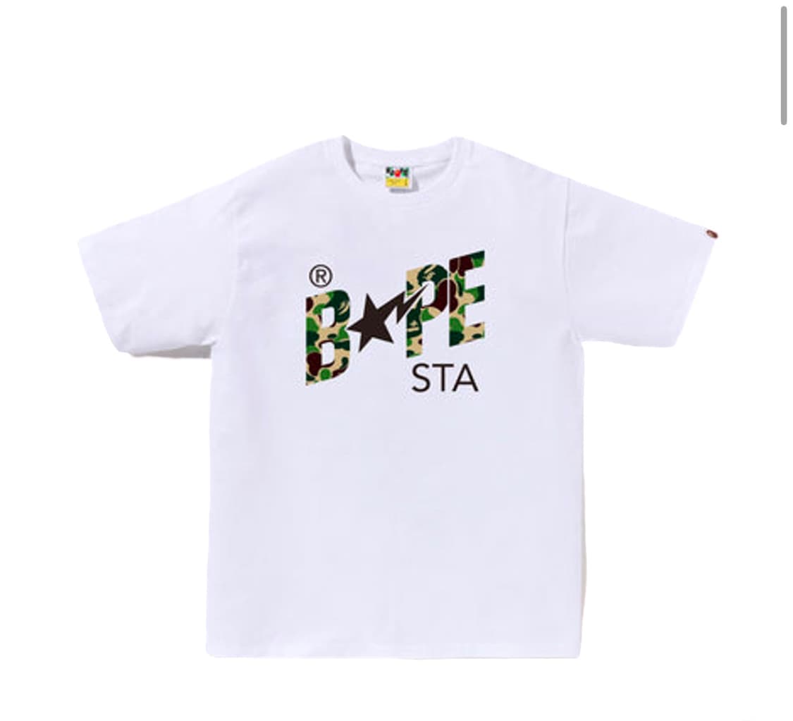 베이프 ABC 카모 베이프 스타 로고 티셔츠 화이트 그린 상품이미지1