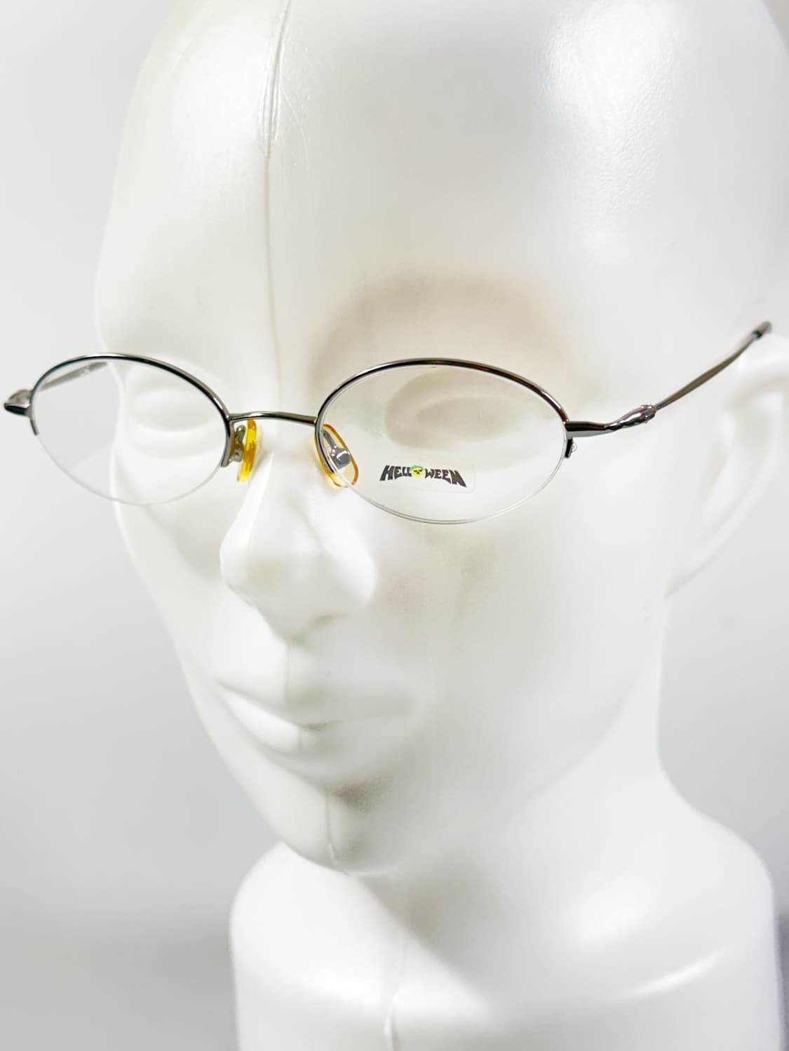 90s HELLOWEEN 다크실버 반무테 오벌 빈티지 안경 상품이미지8